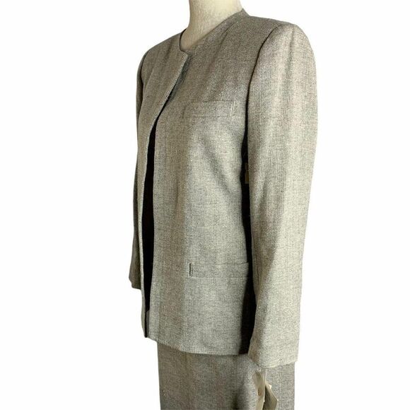 Vintage Linen Blazer Skirt Suit Set Size S Grey - Picture 2 of 10